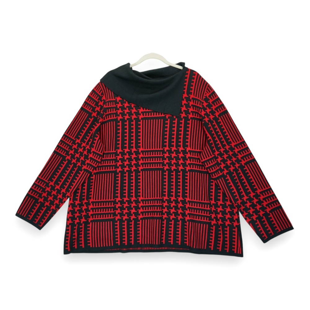 NWT Investments II Sweater Women's Cowl Neck‎ Red Black Pullover Geometric 3X